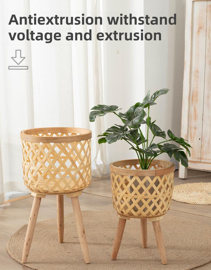 Product Introduction of Nordic creative wicker bamboo grass flower basket wooden high flower stand indoor living room decoration green lily flower pot 6
