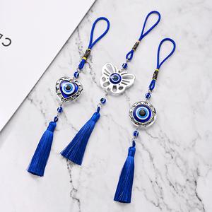evileye จี้ตาสีฟ้ามุสลิมตุรกี ดีไซน์หัวใจและผีเสื้อ พู่ตาชั่วร้าย เครื่องประดับแขวนสร้อยคอ คาร์บอมเบอร์ หรือกระเป๋าเป้ สไตล์Unique