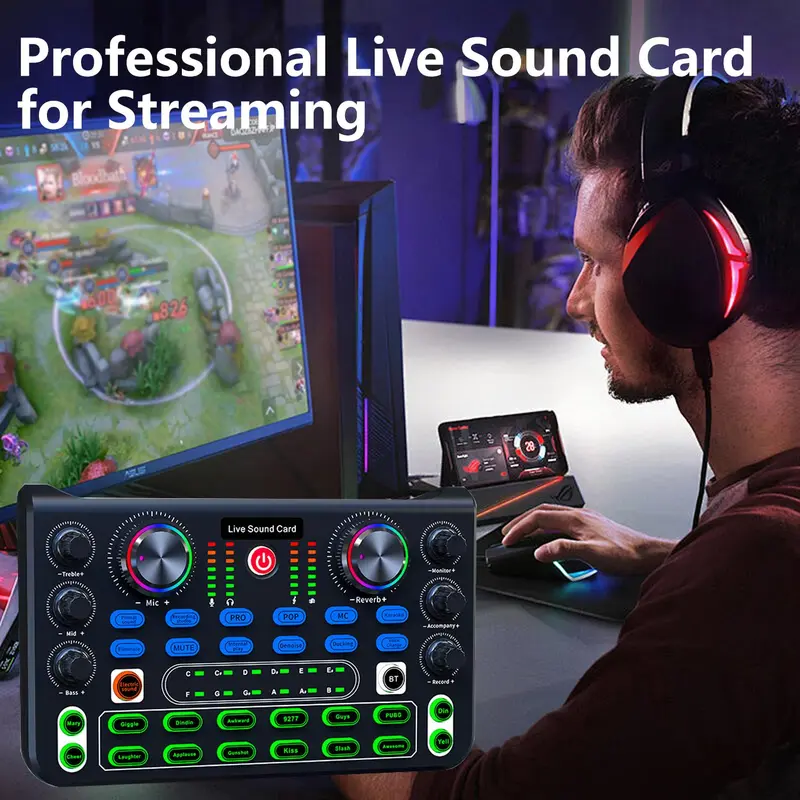 Podcast Equipment Bundle, Audio Interface with Voice Changer & Condenser Microphone, Audio Mixer Perfect for Recording, Broadcasting, Live Streaming 8