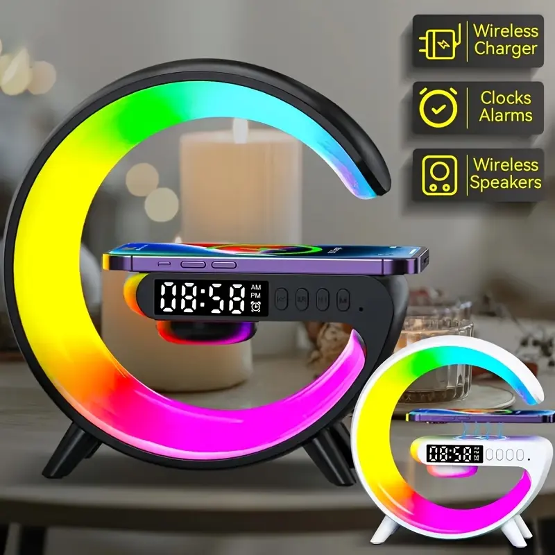 Multifunction Wireless Charger Pad Stand Speaker RGB Night Light Fast Charging Station For iPhone 8-16 Samsung Xiaomi Huawei 8