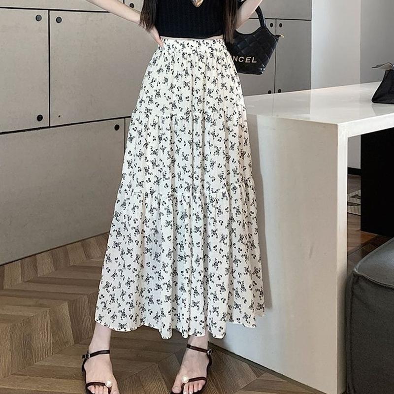 Chân váy hoa nhí dáng dài lưng chun , chân váy maxi nữ phong cách bánh bèo nữ tính- CV058 Women Khuy 2