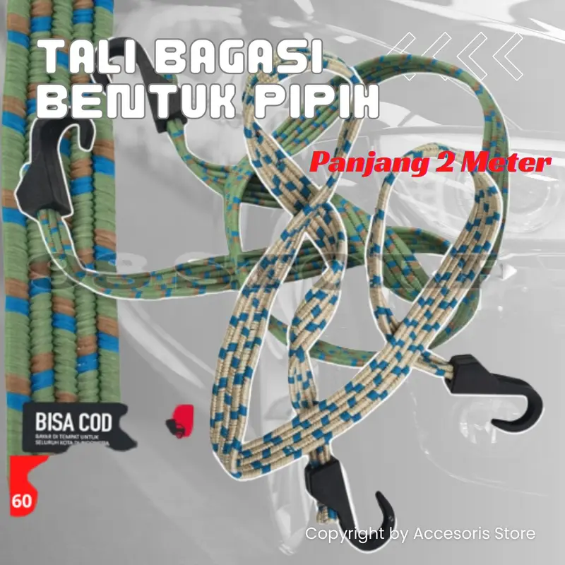 Tali Bagasi Motor Pipih Multifungsi Panjang 2 Meter/Tali Bagasi  Ikat Barang di Motor 2