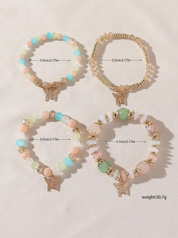Boho Butterfly Decorative Beaded Stretch Bracelets, Holiday Style Colorblock Beaded Bracelet Set, Trendy Versatile Jewelry for Women and Girls, Holiday Gift 7