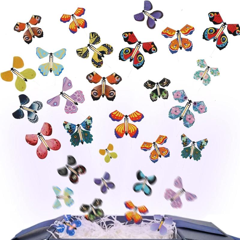 Product Introduction of Random Color Butterfly Wind Up Toy, 1 Pack Flying Butterfly Surprise Box Wind Up Toy, Butterfly Surprise Gift for Wedding Birthday Party 0