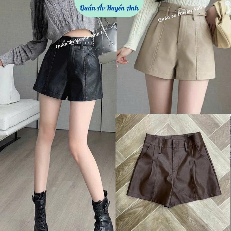 Quần short dùi da kèm đai lưng 2 túi chéo trước thời trang fom dáng đẹp_Quần áo Huyền Anh 6 Nữ Kem set _