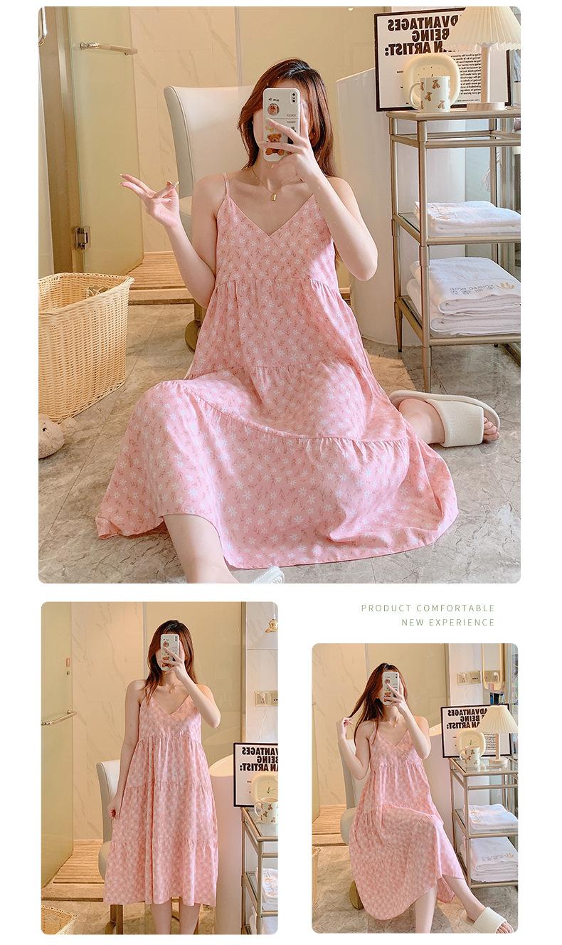 Product Introduction of Summer 2024 New Suspender Nightdress Women's Pure Desire Style Thin Poplin Pajamas Home Wear Sweet for Outer Wear Artificial Cotton Midi Dress 11