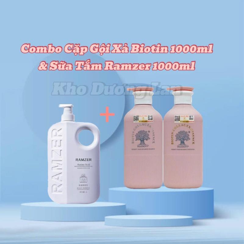[Tặng Kèm Túi] ￼Cặp Dầu Gội Xả B.i.o.t.i.n Collagen Essence Hồng 500ml Hương Nước Hoa, Mềm Mượt Tóc Và Sữa Tắm Ramzer Nội Địa Trung 1000ml Nữ