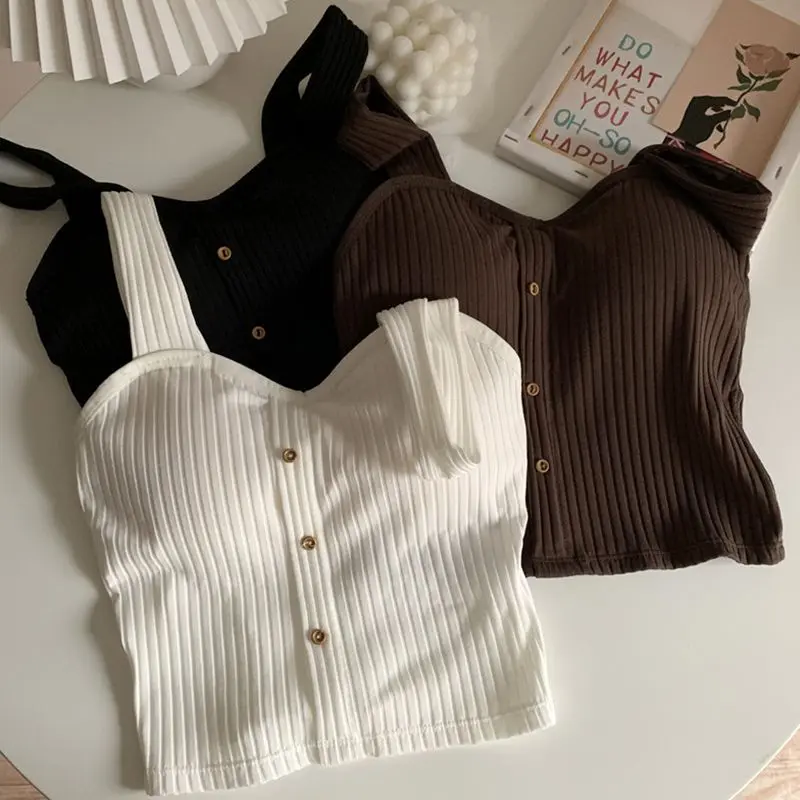 Áo Ba Lỗ Áo Vest, Cỡ Nhỏ, Màu Trắng, Dành Cho Nữ, Thiết Kế Đẹp, Áo Mặc Bên Ngoài Độc Đáo Có Đệm Women Top