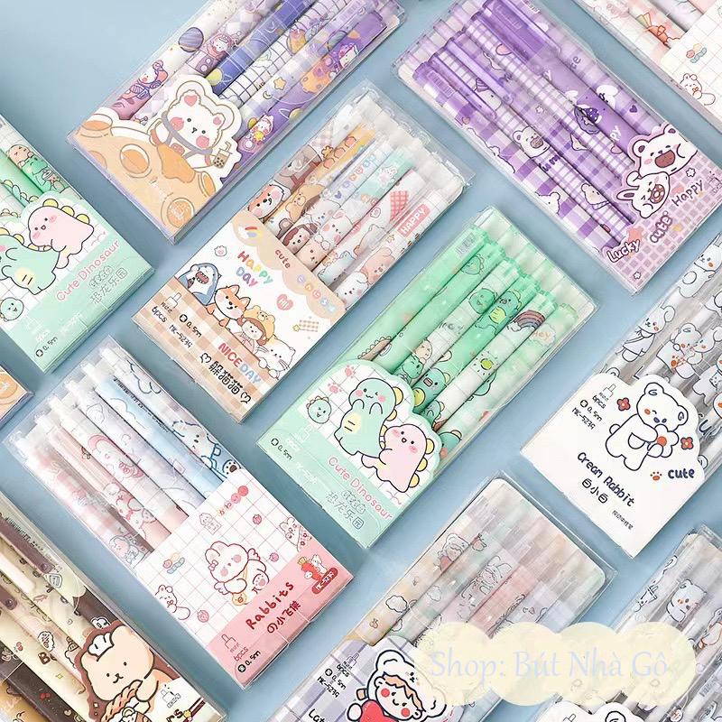 Set 6 Bút Gel Mực Đen Ngòi 0,5mm  Dễ Thương Họa Tiết Cute Hoạt Hình pen bút  siêu  tạ mực  xanh  đen  của  muji