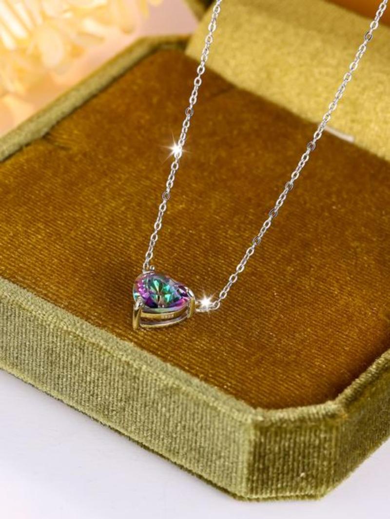 Product Introduction of S925 Sterling Silver Heart Shaped Artificial Zircon Decor Pendant Necklace, Fashion Jewelry for Party, Daily Clothing Decor, Trendy All-match & Exquisite Jewelry for Birthday Gift 3
