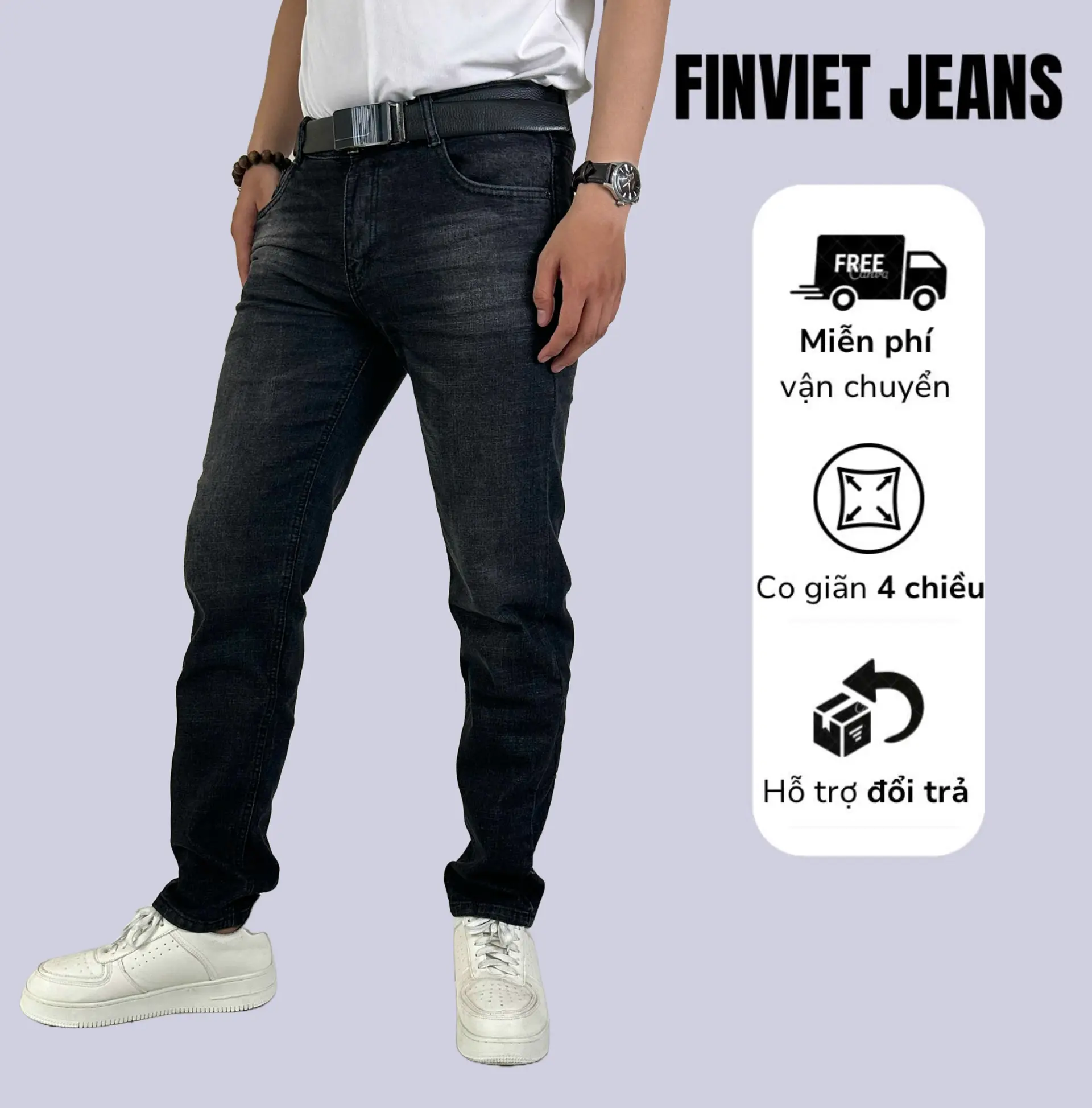 F.108 QUẦN JEAN NAM ĐEN XÁM CO GIÃN PHONG CÁCH MỚI HIỆN ĐẠI THỜI TRANG FINVIET JEAN
