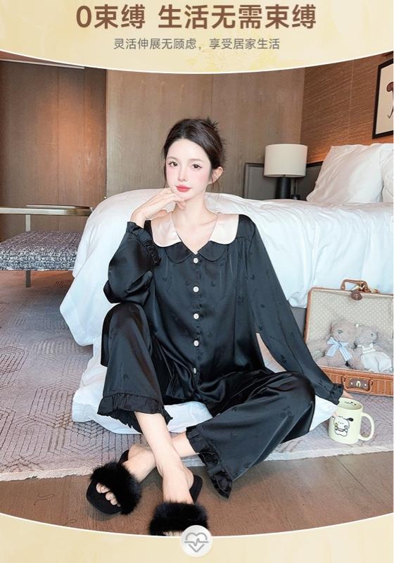 Product Introduction of Pyjama phi lụa QCCC bâu phối 2 lớp lạ mắt-hoạ tiết hoa ẩn nhẹ nhàng-tay dài quần dài-nữ 8