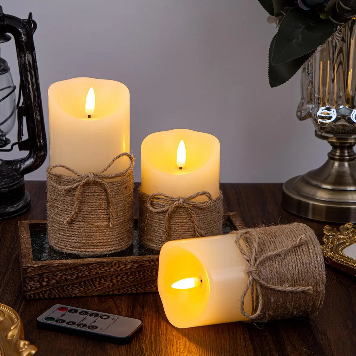 LED Candle Light, 3 Counts/set Battery Powered Paraffin Wax Candle Shaped Lamp with Remote Control, Retro Flameless Candle for Indoor & Outdoor Decoration