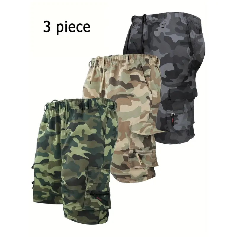 Men's Workwear Shorts 3pcs Set Camouflage Workwear Shorts Outdoor Tactical Shorts Casual Sports Pants Loose Elastic Waist Work Hiking Sports Shorts 3pcs Set 6