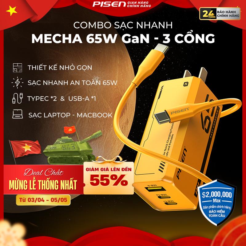 [PISEN] Bộ Sạc Nhanh 65W Kèm Dây Sạc | Kiểm Soát Nhiệt Tốt, Chống Chai Pin, 3 Cổng Sạc Nhanh, Sạc Được Cho Laptop Và Tất Cả Các Dòng Android/IOS | PISEN Pro GaNUltra 65W | TS-C137 | Bảo Hành 24 Tháng 1 Đổi 1 | Bảo Hiểm 2 Triệu Đô