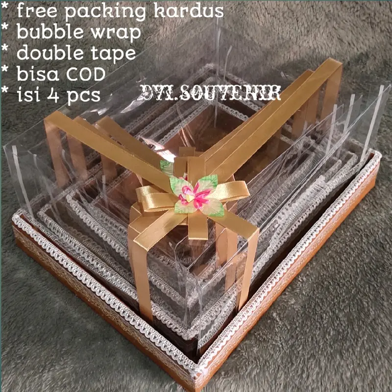box kotak seserahan hantaran pernikahan mika 1 set isi 4 lengkap jewelry foto merah Pink Pita 3