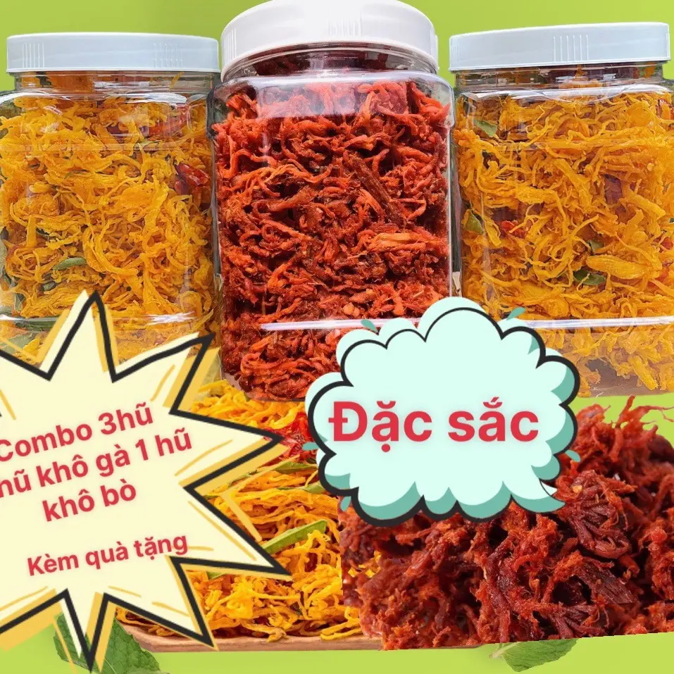 [combo siêu ưu đãi-2hũ khô gà +1hũ khô bò  500g] +quà tặng hấp dẫn