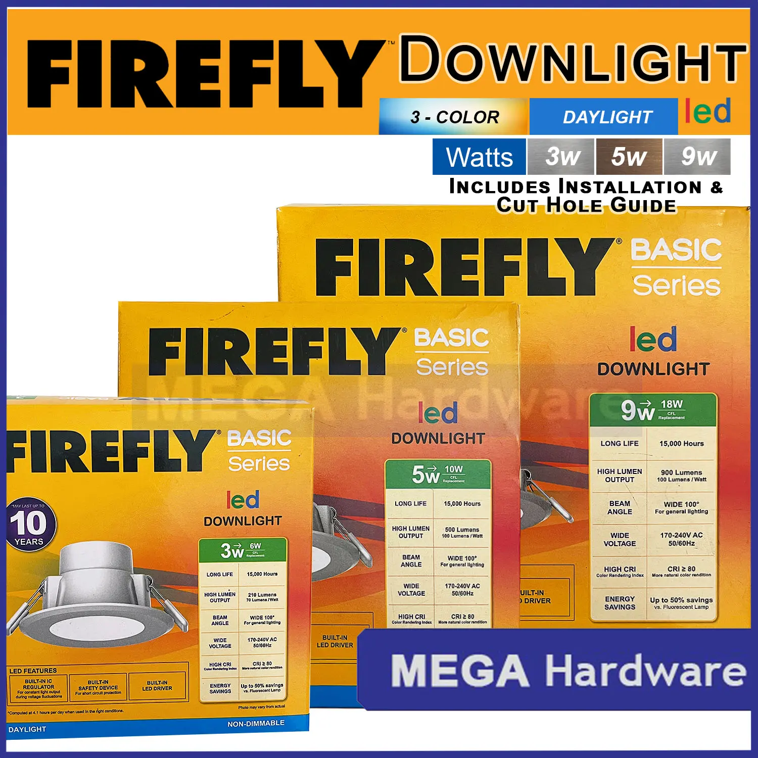 Firefly LED Integrated Downlight 3W 5W 6W 9W 12W 15W Watts (3Color) or ...