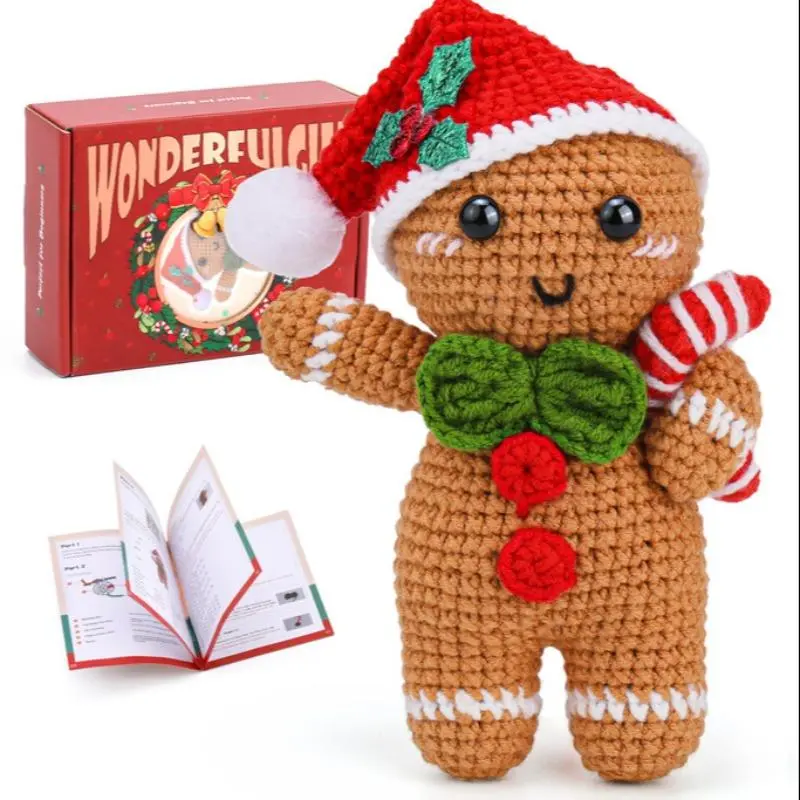 Gingerbread Man Design Crochet Starter Kit, 1 Set DIY Gingerbread Knitting Set for Beginners, Christmas Eve Box 0