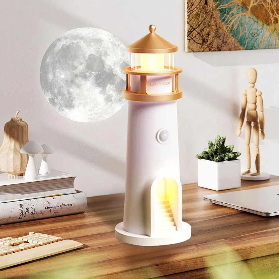Moonlight Lighthouse Projection Ambient Light, 1 Count Rechargeable Table Lamp, Night Light for Room Decoration, Bedroom Bedside Night Light