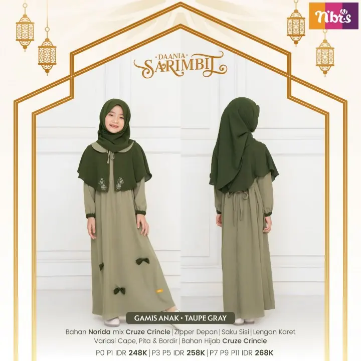 SARIMBIT NIBRAS DAANIA TAUPE GRAY BY NBRS BAJU BUSANA MUSLIM PRIA WANITA GAMIS IBU BUSUI FRIENDLY ANAK PEREMPUAN CEWEK KOKO ATASAN AYAH LENGAN PENDEK ANAK LAKI COWOK SERAGAM LEBARAN RAMADHAN KOKO HARI RAYA KONDANGAN WARNA HIJAU COKLAT ABU POLOS COD 5