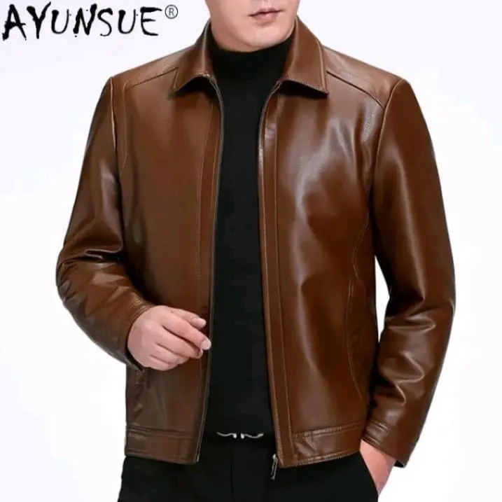 PREMIUM JAKET KULIT DOMBA ASLI MODEL KERAH SAFARI  / JAKET KULIT KEREN / JAKET KULIT PRIA / JAKET KULIT MOTOR / JAKET KULIT KANTOR / JAKET KULIT GARUT Lembut Nyaman Kombinasi Semi Distro Hitam Casual Blazer Formal 2