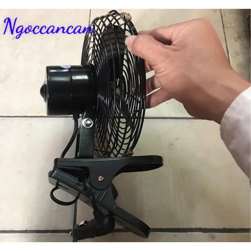 Quạt Kẹp Trên Xe Ô Tô Lồng Sắt Đen 12 và 24v Cánh sắt  - Đường Kính 22cm 7