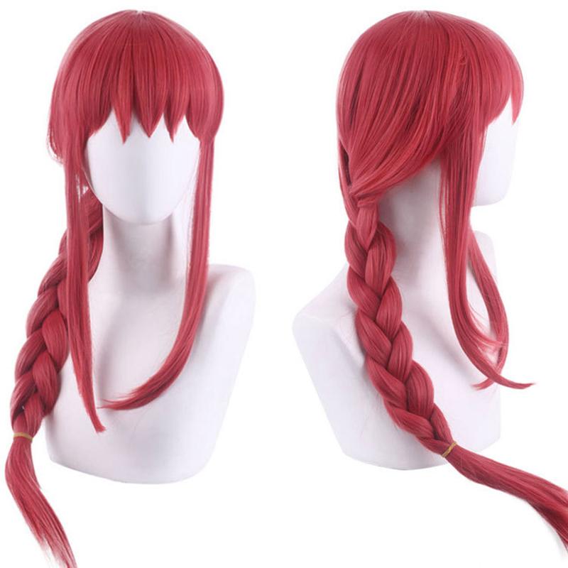 Phụ Kiện Tóc Giả Hóa Trang Anime Makima, Dành Cho Nữ, Cosplay Người Máy Cưa Xích, Tóc Tổng Hợp Bện Thẳng Dài, Thích Hợp Cho Halloween, Tóc Giả Dự Tiệc Nhập Vai Màu Đỏ 5