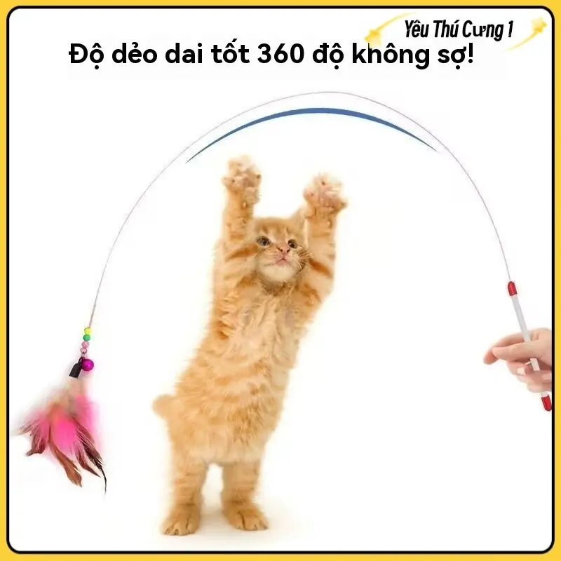 Đồ chơi mèo, Đồ chơi lông vũ cho mèo, Gậy đồ chơi cho mèo, Bộ 5 món tương tác với mèo con, Gậy dây trêu mèo 2