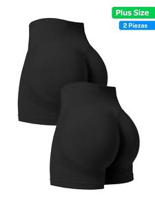Shorts deportivos de color sólido para talla grande, shorts de yoga de alta elasticidad que levantan glúteos, ropa deportiva para damas para uso interior y exterior, ropa de gimnasio