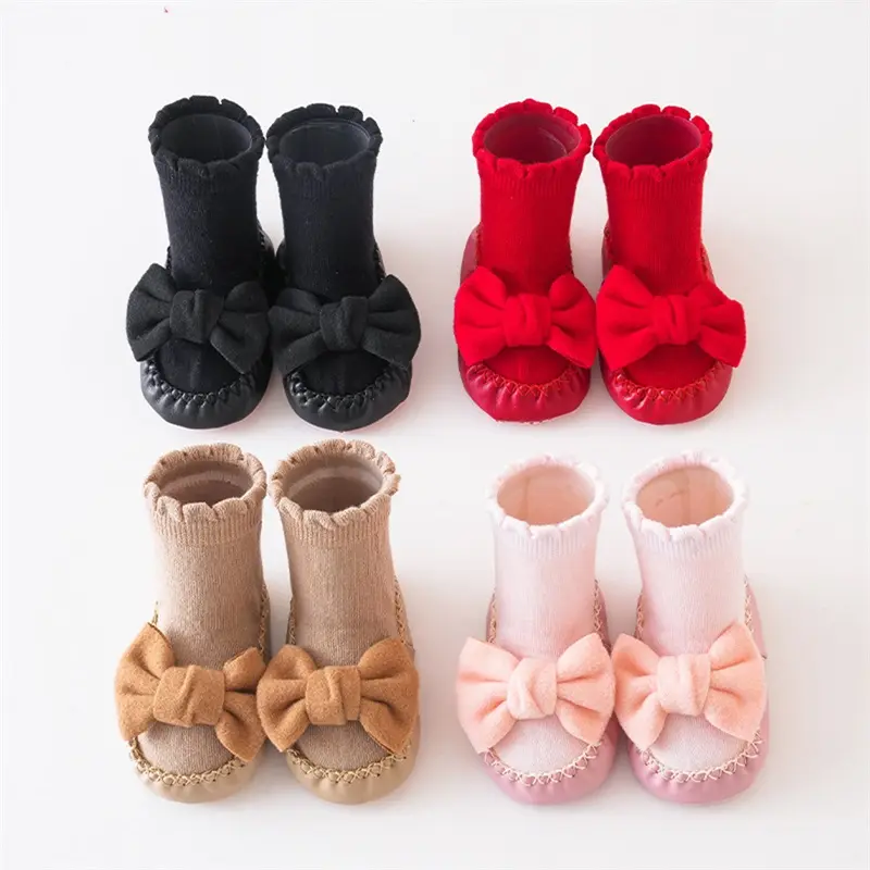 0-24months Baby Girls Socks Shoes Cute Bow Socks Non-Slip Socks Soft Lightweight Floor Socks For Girls