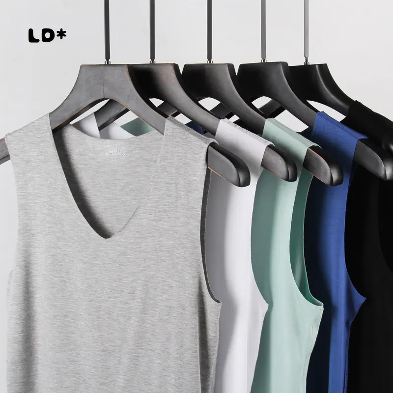 Rompi Modal, untuk Lelaki, Boleh Diregangkan, Langsing, Rekaan Lancar, Sesuai untuk Musim Bunga dan Musim Panas, Leher V Belia, Baju Dalam, Baju-T Tanpa Lengan Viscose