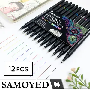 Pulpen / Pena / Spidol Gambar Warna / Drawing / Fineliner Color Pen Set 12 Warna / Colors Samoyed FCPS-D7-12
