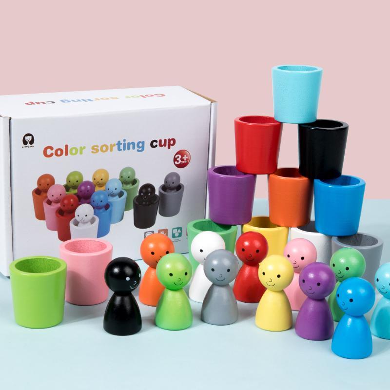 Wooden color sorting cups