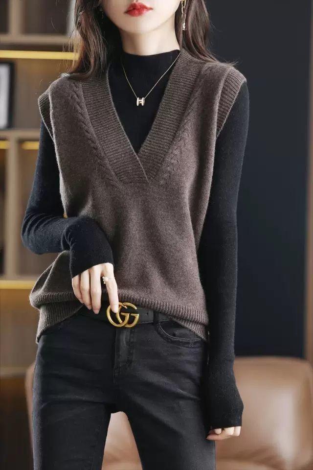 Product Introduction of Áo Vest Dệt Kim Cho Nữ, Hàng Mới Về Mùa Xuân Và Mùa Thu, Phong Cách Hàn Quốc, Cổ Chữ V, Không Tay, Áo Len, Ngắn, Màu Trơn Áo Ghi Lê Áo Bên Trong Và Bên Ngoài 17