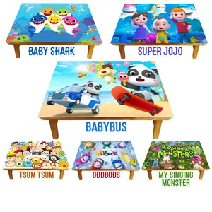 Meja Lipat Belajar Anak Kayu Karakter Gambar BABYBUS BABY SHARK SUPER JOJO ODDBODS TSUMTSUM MY SINGING MONSTER