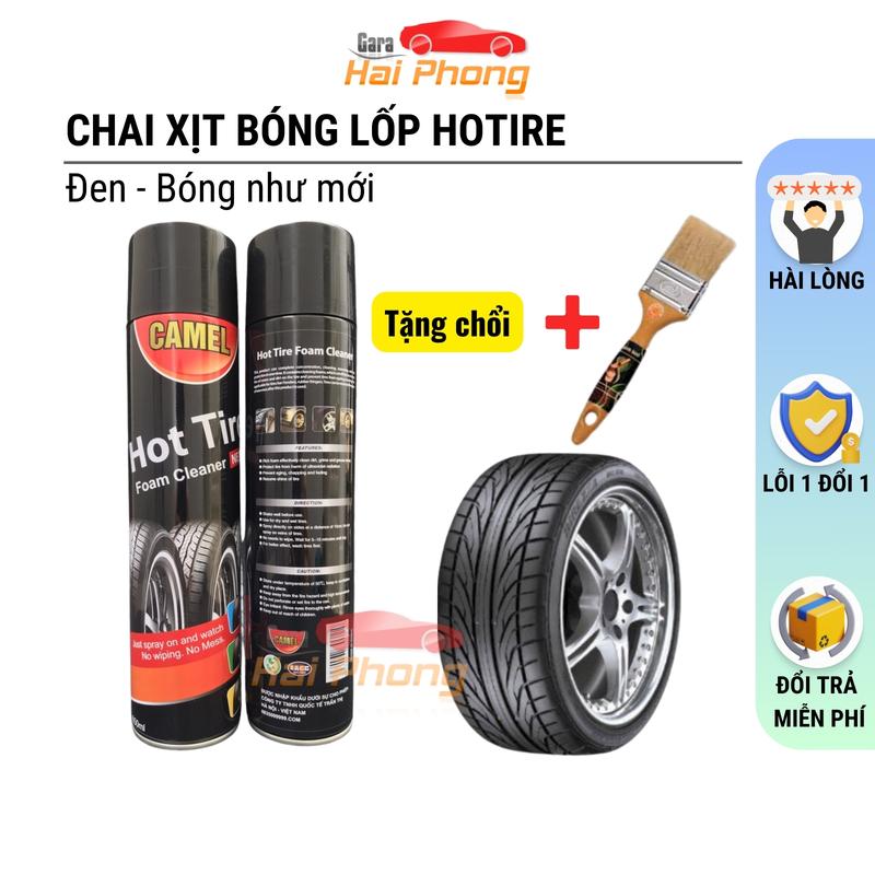 Combo 2 Chai Xịt Bóng Vỏ, Làm Đen Lốp Xe Và Phục Hồi Nhựa Nhám CAMEL HOTTIRE 650ml/chai Tặng Kèm 1 Chổi