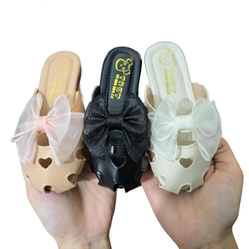 mũi Dép sục Nơ lỗ da mềm, đế dẻo. Sục bé gái xiêu nhẹ chống trơn trượt (Ảnh chụp thật) DéP Shoes Tim vn ốp 1012 [giày beige-nude] Nhung Sandal dép lê  cho bé gái Đồng bít