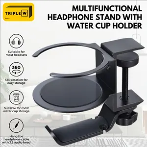 Under Desk Headphone Hanger Glass Cup Gantungan Headset Holder Premium