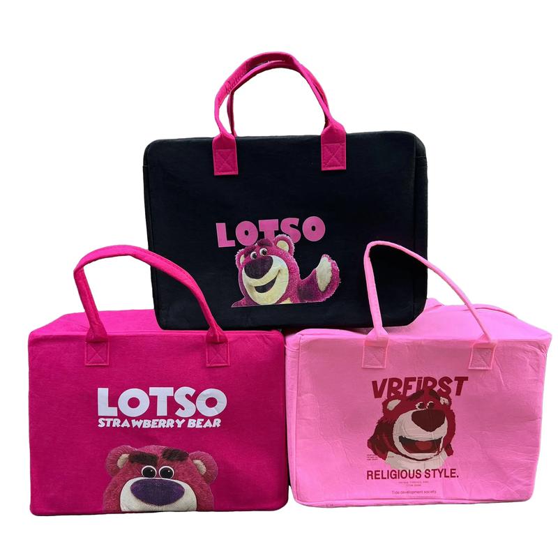 Túi Du Lịch Vải Nỉ Size To, Túi Xách Đa Năng Họa Tiết Gấu Dâu ( 40 x 30 x 20 ) cm