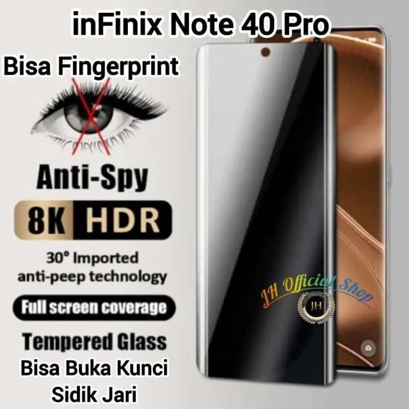anti gores kaca SPY lengkung inFinix Note 40s 40 Pro 4G 5G tempered glass curved uv anti intip privacy 0