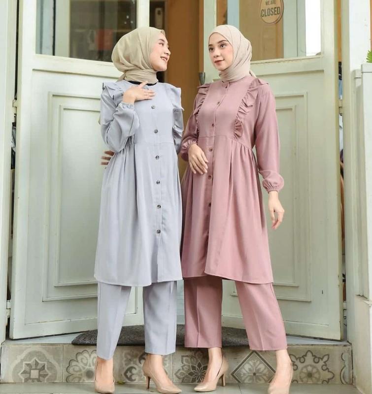 Humaira Set || Busui Friendly || Setelan Busui || Setelan Wanita || Setelan Viral Celana Kancing Karet Melar Muslim Panjang Tunik Kulot Shakila 1