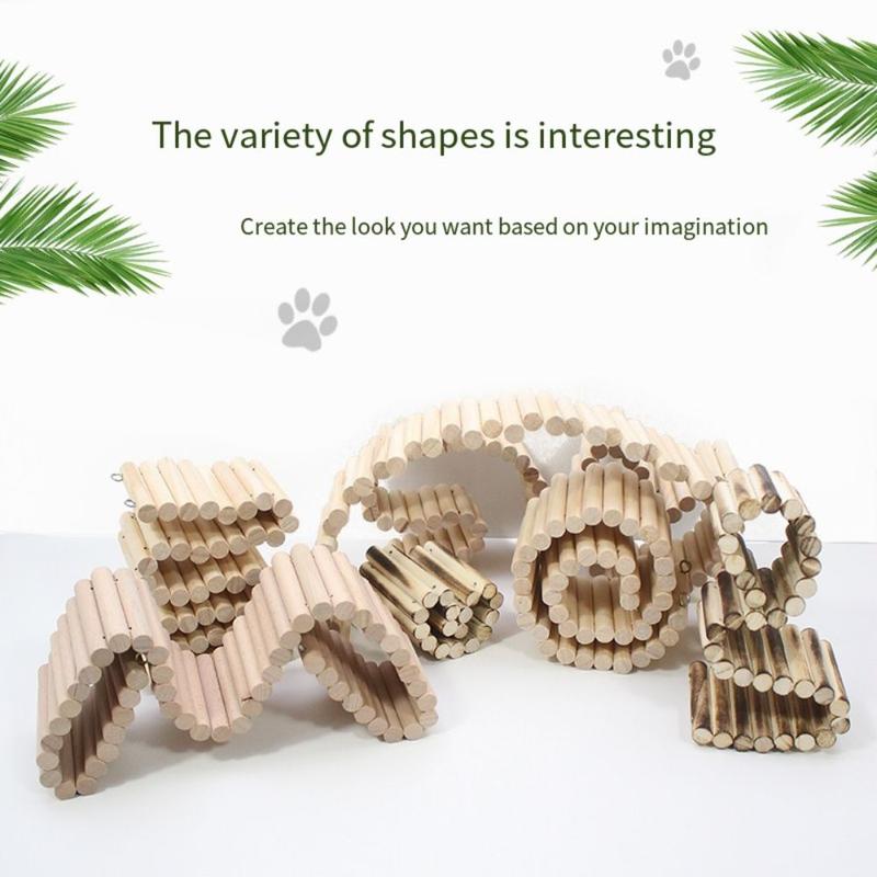 Product Introduction of TONMA Fence Bundle Wooden Hamster Climbing Ladder Bendable Multifunctional Hamster Suspension Bridge Cage Decoration Wire Series Connection Hamster Habitat Toy Chinchilla 12