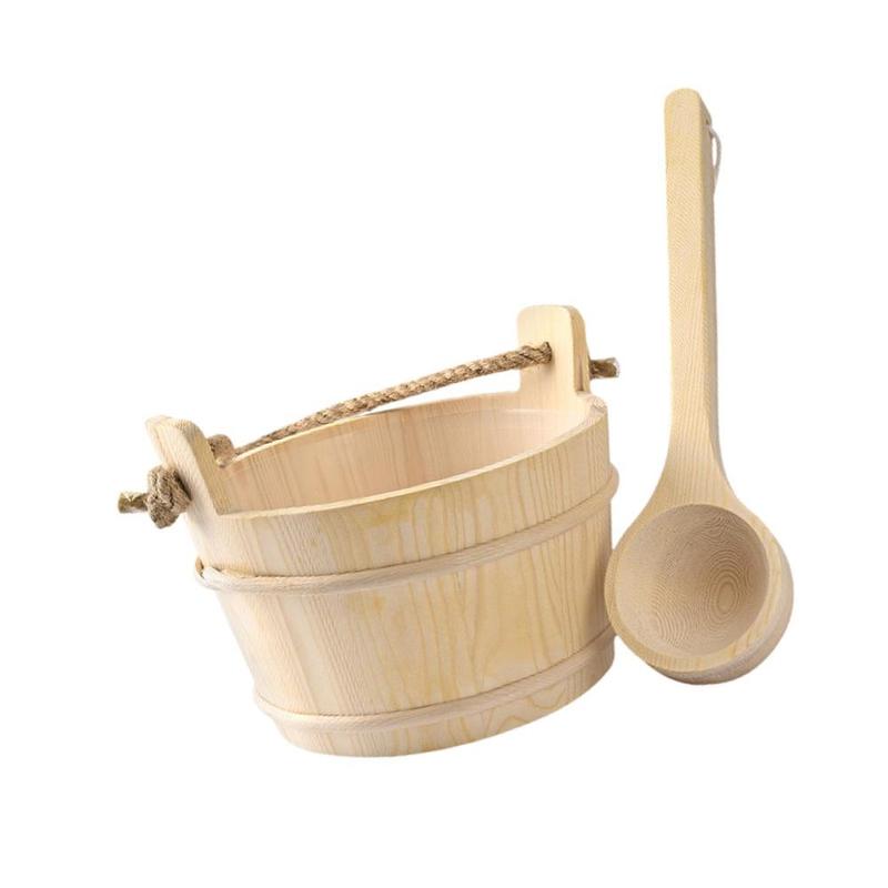 Wooden Sauna Barrel and Ladle Portable Multifunctional 4L Large Capacity Bath Supplies for SPA Bath Sauna Room Hotel Bathroom 3