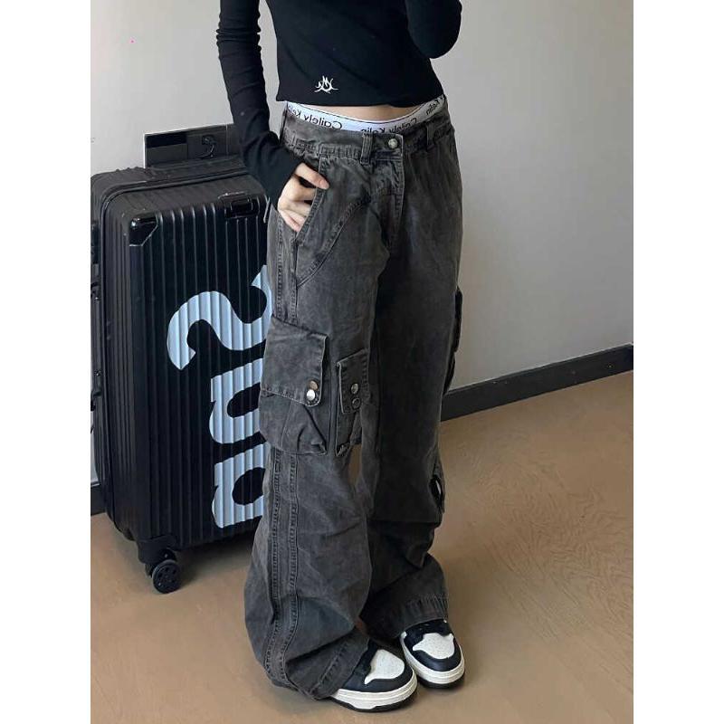 Quần Jean Túi Hộp, Ngoại Cỡ, Phong Cách Chức Năng Mỹ, Unisex, Hợp Xu hướng, Ngoại Cỡ, Thường Ngày, Nhiều Túi, Ống Rộng, Dài Đến Sàn, Được Thu Thập Bởi 1265 Người 1