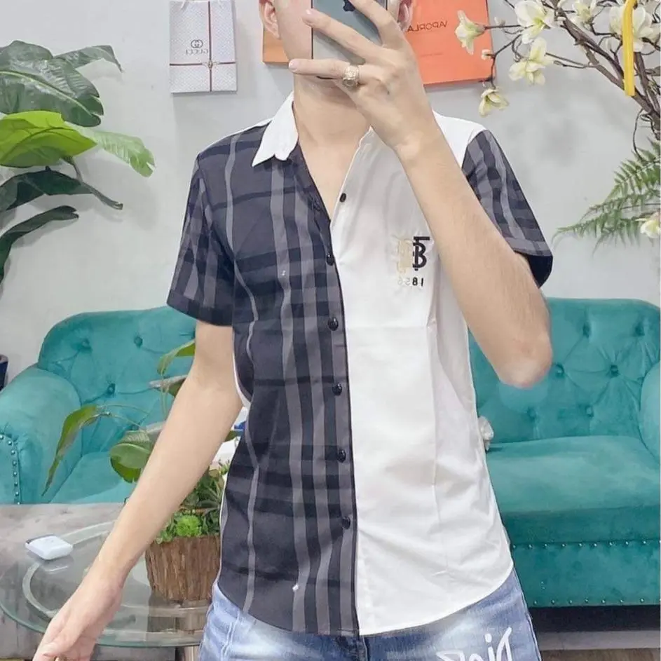 Áo sơ mi 3D ngắn tay 4 màu trơn lụa co dãn Nam Menswear