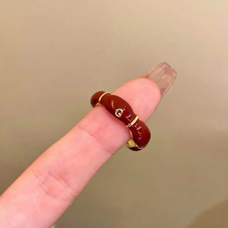 【Sktlz】Wine Red Rose Zircon Ring Wanita Buka Indeks Cincin Finger Temperature Adjustable Ring 8