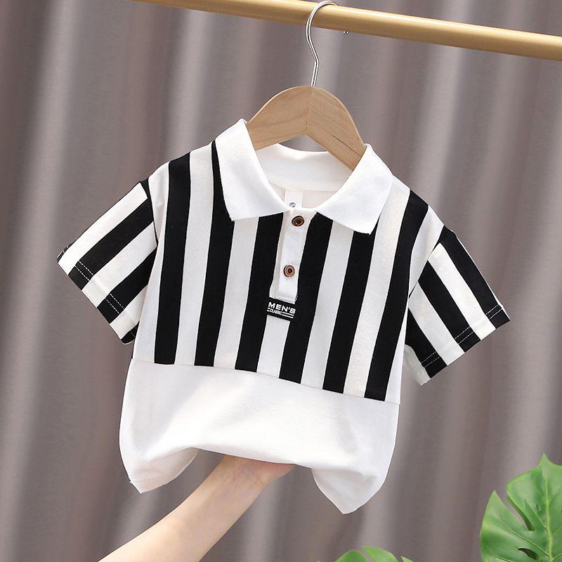 Product Introduction of Boys' Short Sleeve Polo Shirt 2025 Summer Fashion Baby Stylish T-Shirt Children's Striped Turn-down Collar Half Sleeve Top Thin Style 1