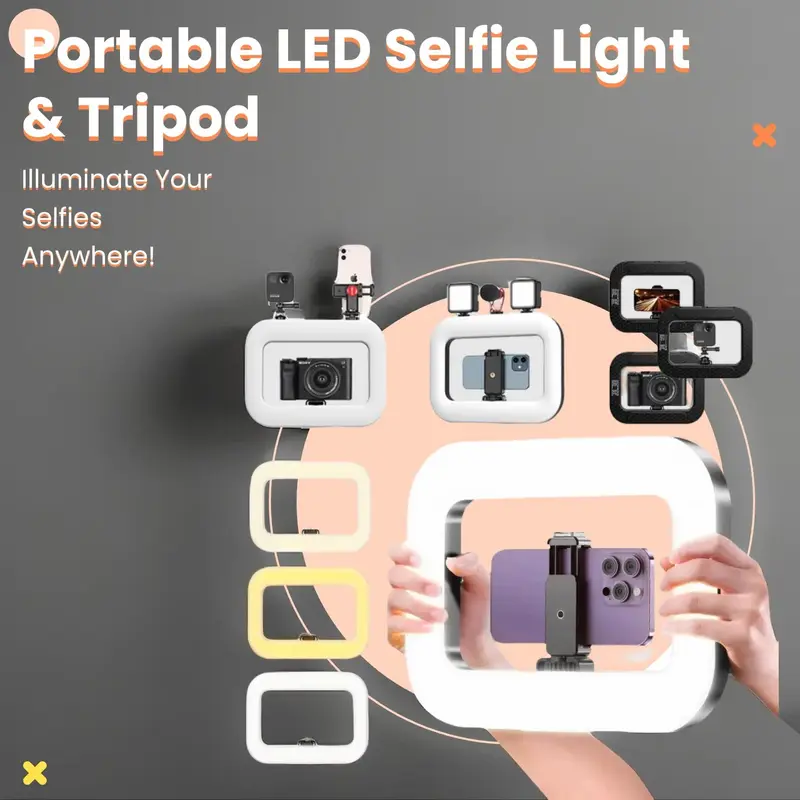 Portable Selfie LED Light with Tripod, Modern Handheld Stabilizer with Ring Light, Photographic Fill Light Equipment, Selfie Light for Live Streaming & Video Recording, Selfie Accessories, Photographic Kit, LED Fill Lights 1