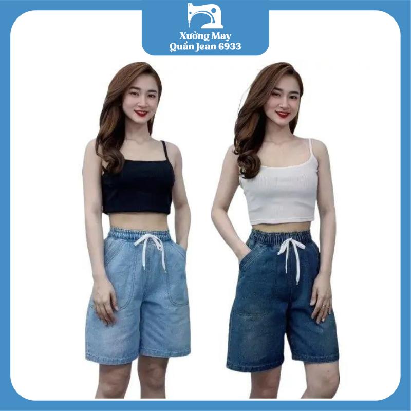 Quần Short Jean Ngố Nữ Lưng Chun Co Giãn Quần Đùi Jean Ngố Nữ Lưng Cao Ống Rộng Lưng Thun có bigsize 40-80kg Women Ong quần nhung